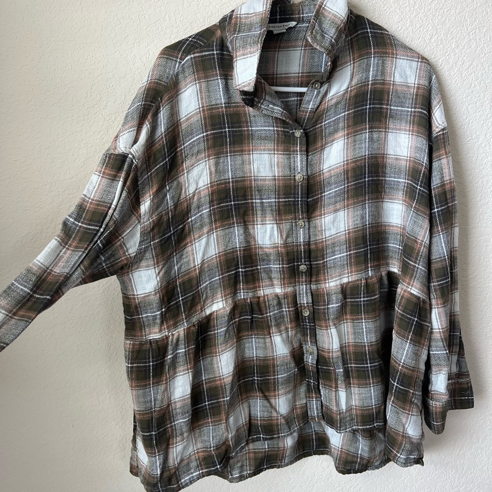 American Eagle Plaid Peplum Style Top